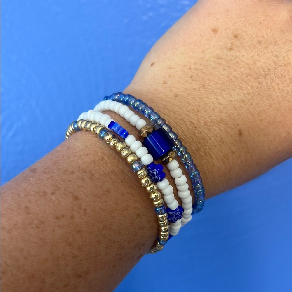 Blue and Gold Beaded Bracelet Set